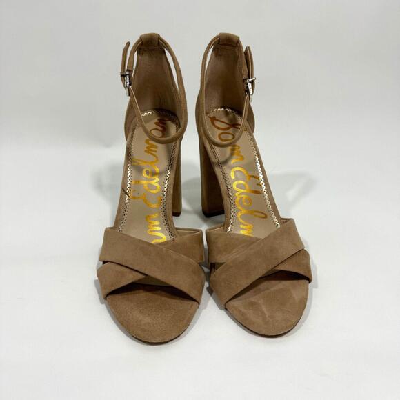 Sam Edelman Women’s Size 9.5 Golden Caramel Suede Yancy Block Heel Sandals New - Picture 4 of 9